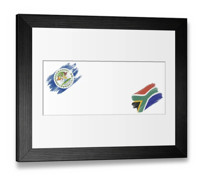 Framed Print : Belize and South Africa Flags on White Background