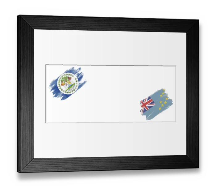 Framed Print : Belize and Tuvalu Flags on White Background