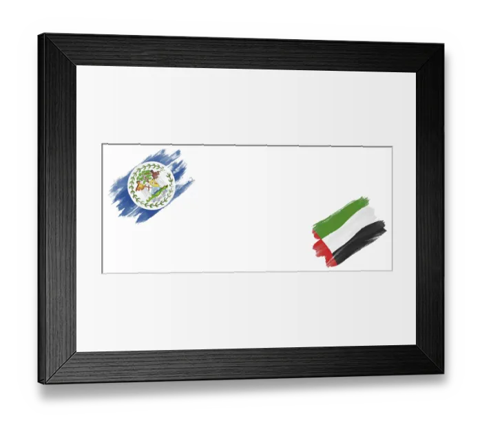 Framed Print : Belize and United Arab Emirates Flags on White Background