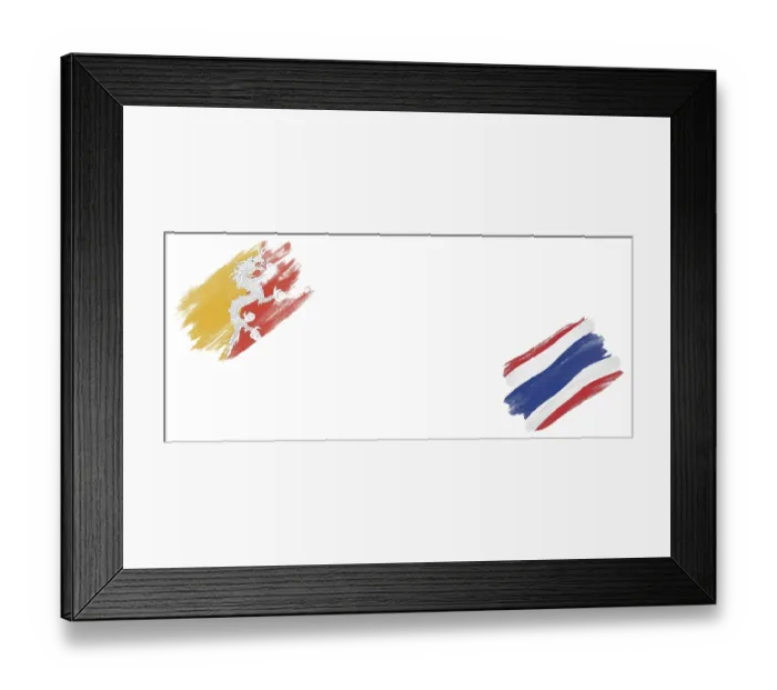 Framed Print : Bhutan and Thailand Flags on White Background Framed Print : Bhutan and Thailand Flags on White Background