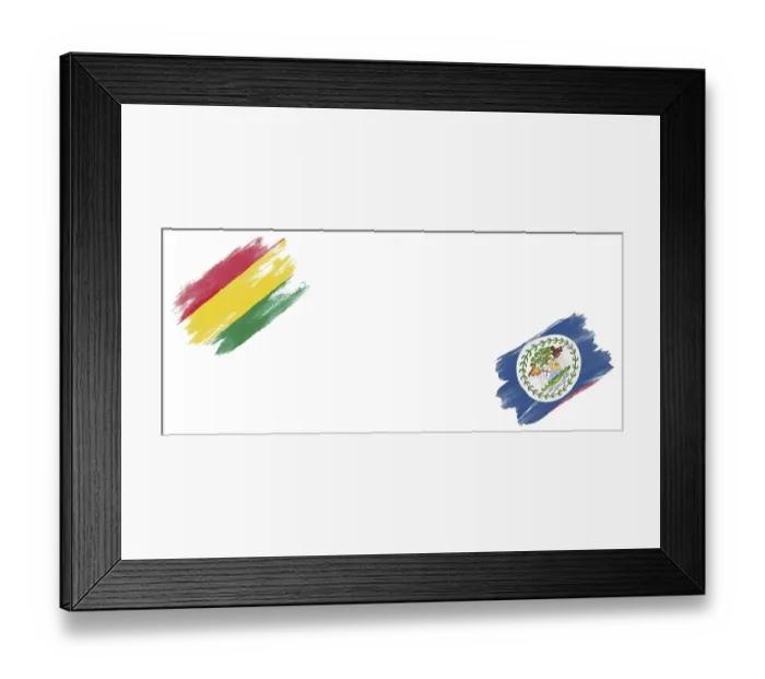 Framed Print : Bolivia and Belize Flags on White Background