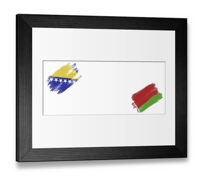 Framed Print : Bosnia and Herzegovina and Belarus Flags on White Background
