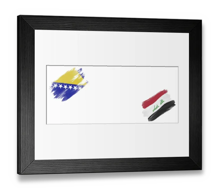 Framed Print : Bosnia and Herzegovina and Iraq Flags on White Background