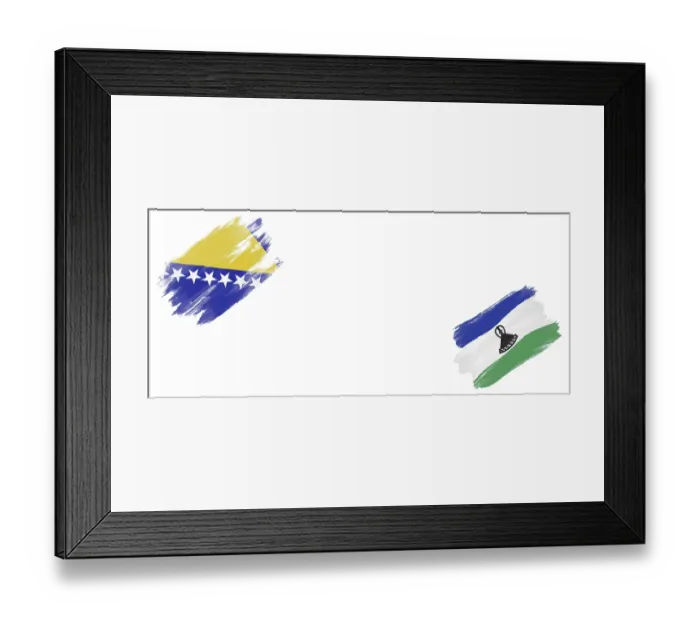 Framed Print : Bosnia and Herzegovina and Lesotho Flags on White Background Framed Print : Bosnia and Herzegovina and Lesotho Flags on White Background