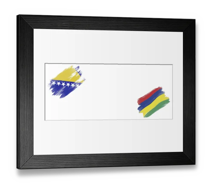 Framed Print : Bosnia and Herzegovina and Mauritius Flags on White Background Framed Print : Bosnia and Herzegovina and Mauritius Flags on White Background