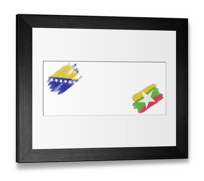 Framed Print : Bosnia and Herzegovina and Myanmar Flags on White Background
