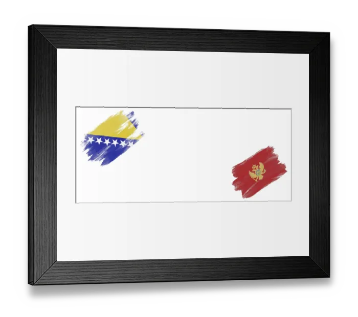 Framed Print : Bosnia and Herzegovina and Montenegro Flags on White Background