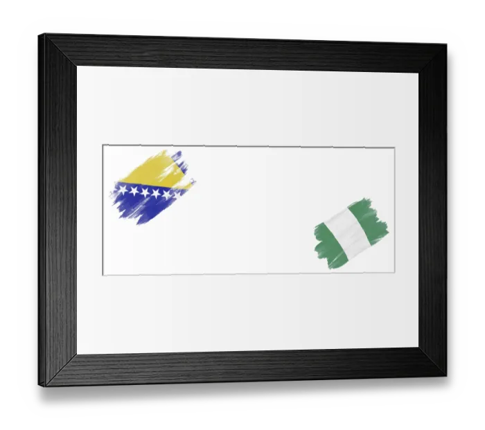 Framed Print : Bosnia and Herzegovina and Nigeria Flags on White Background