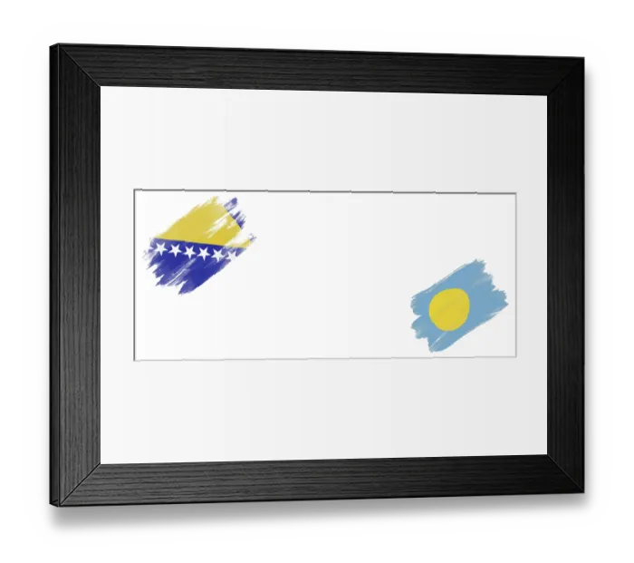 Framed Print : Bosnia and Herzegovina and Palau Flags on White Background