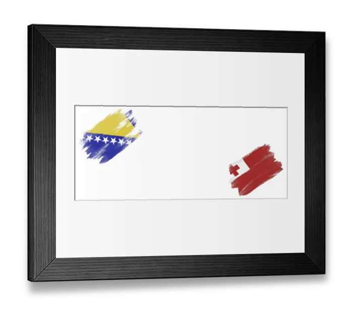 Framed Print : Bosnia and Herzegovina and Tonga Flags on White Background Framed Print : Bosnia and Herzegovina and Tonga Flags on White Background