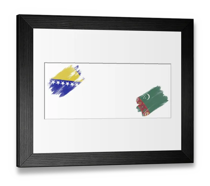 Framed Print : Bosnia and Herzegovina and Turkmenistan Flags on White Background Framed Print : Bosnia and Herzegovina and Turkmenistan Flags on White Background