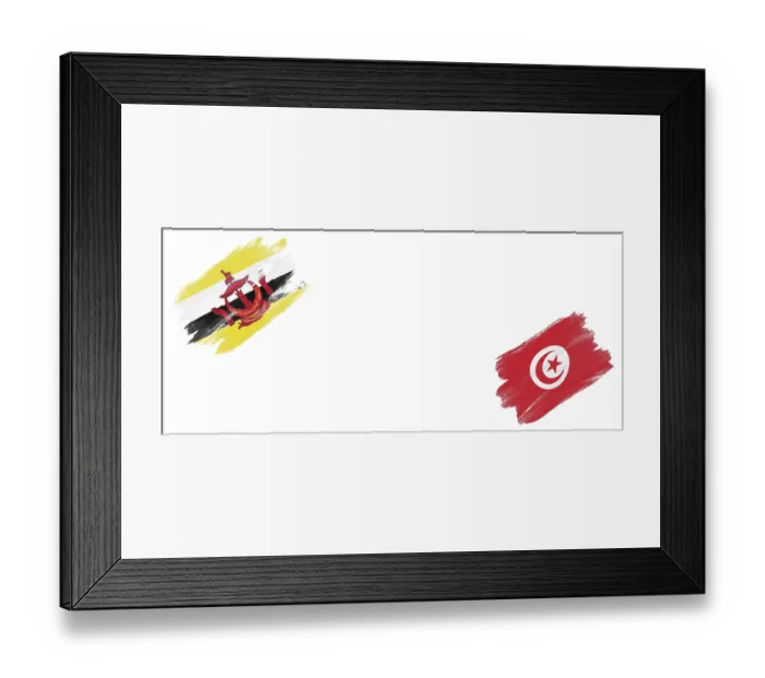 Framed Print : Brunei and Tunisia Flags on White Background Framed Print : Brunei and Tunisia Flags on White Background