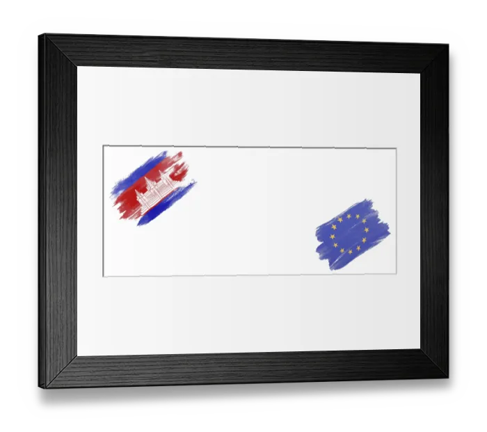 Framed Print : Cambodia and European Union Flags on White Background Framed Print : Cambodia and European Union Flags on White Background