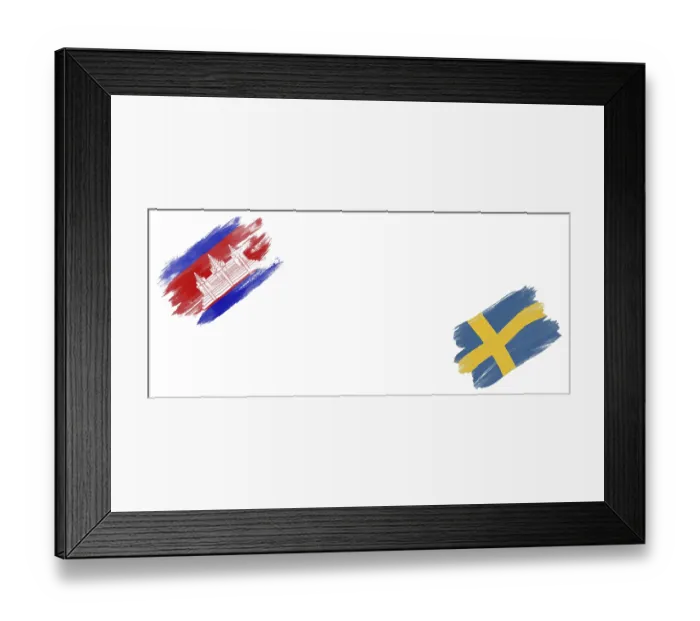 Framed Print : Cambodia and Sweden Flags on White Background Framed Print : Cambodia and Sweden Flags on White Background