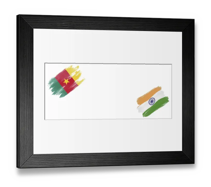 Framed Print : Cameroon and India Flags on White Background Framed Print : Cameroon and India Flags on White Background