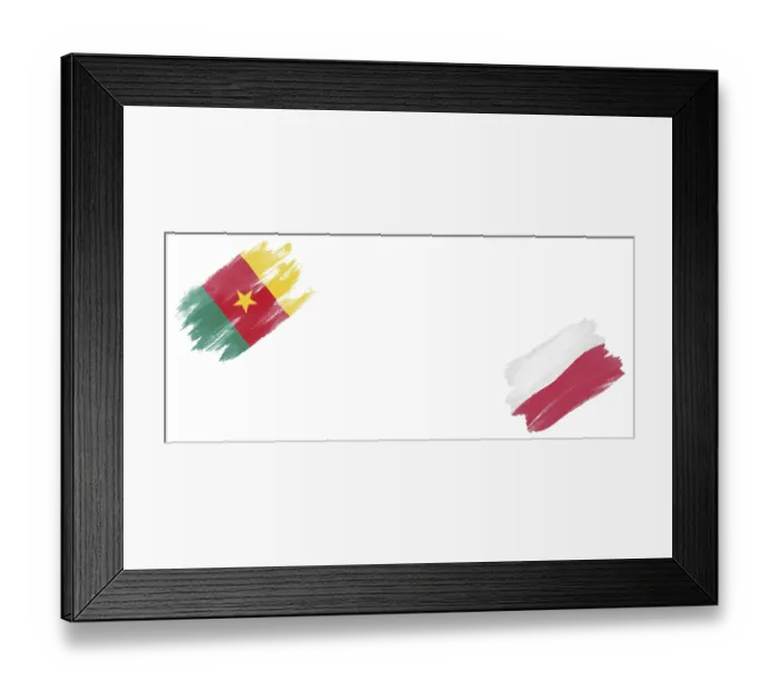 Framed Print : Cameroon and Poland Flags on White Background