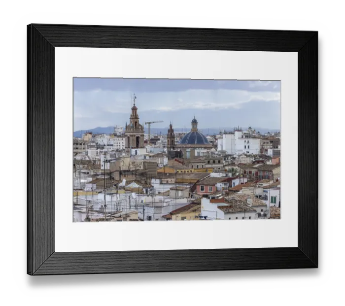 Framed Print : Panorama of the rooftops of Valencia with the tower and dome of the Gothic Cathedral of Valencia