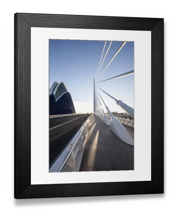 Framed Print : Futuristic bridge in Valencia with slender lines and shadows in the sunlight