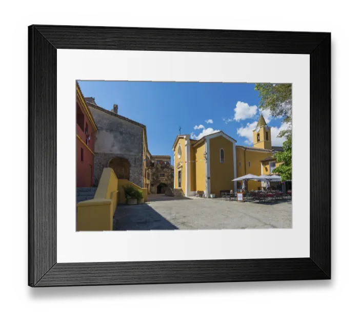 Framed Print : Picturesque mountain village overlooking the sea