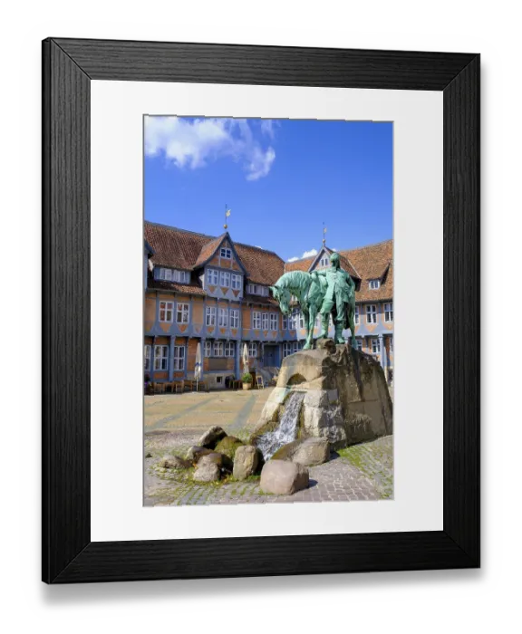 Framed Print : Town market, market square with town hall and monument to Duke August the Younger