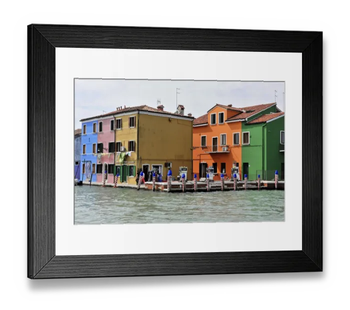 Framed Print : Venice, Veneto, Italy, Europe, Colourful houses in blue