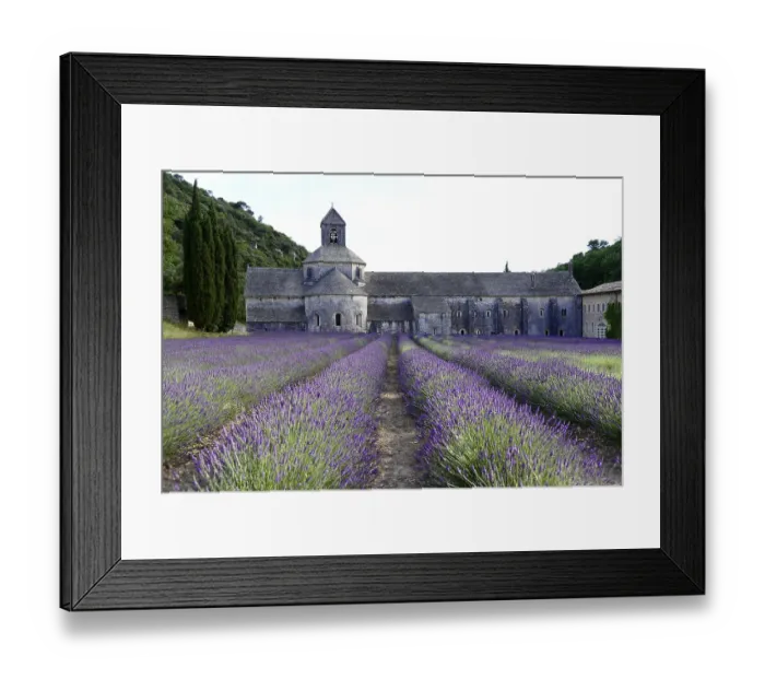 Framed Print : Stone monastery in front of a rich lavender field