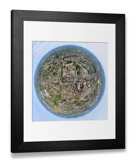 Framed Print : Aerial view, city centre view with town hall and Friedensplatz