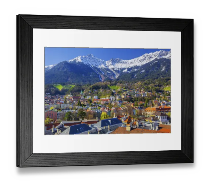 Framed Print : City view with the Hungerburg district in front of the Nordkette from the Karwendel Mountains
