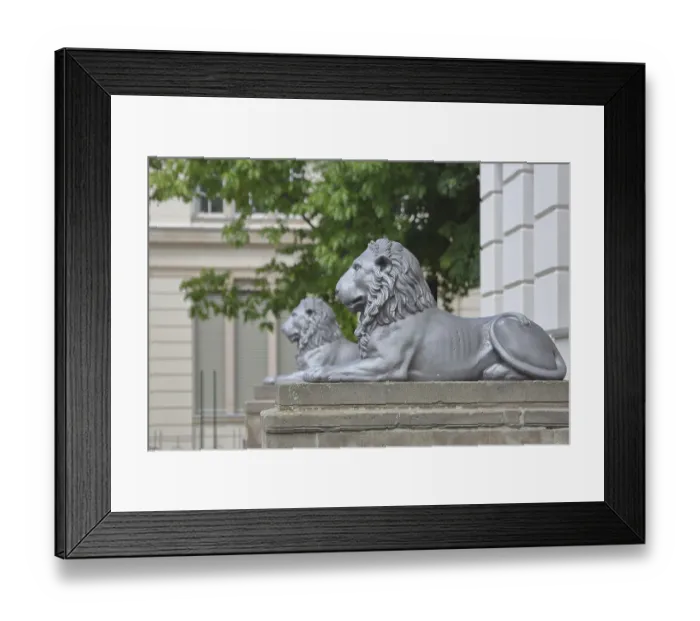 Framed Print : Two lion figures on the Lion Building Framed Print : Two lion figures on the Lion Building