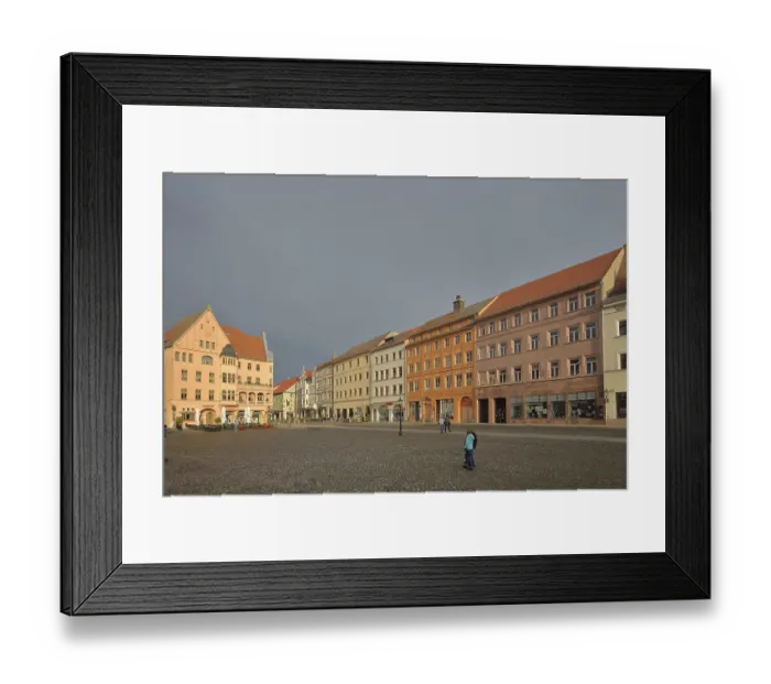 Framed Print : Historic houses on the market square with mood lighting