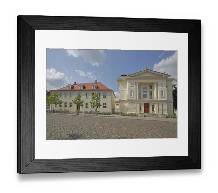 Framed Print : Neoclassical Carl-Maria-Von-Weber theatre and historic residential building