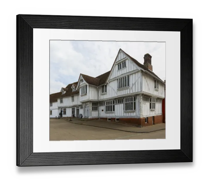 Framed Print : Historic timber-framed Guildhall building