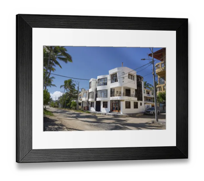 Framed Print : Hotel, Antonio Gil street, dirt road with palm trees