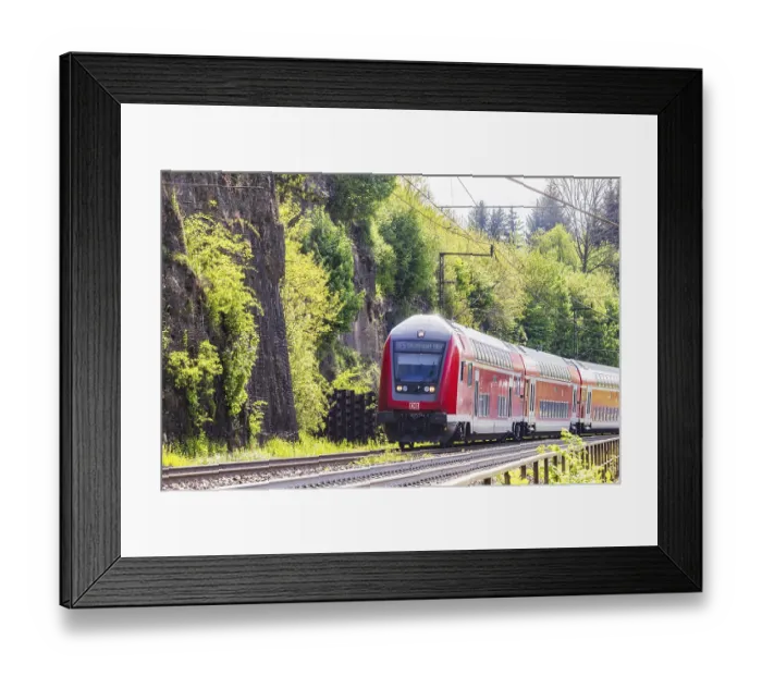 Framed Print : Regional express RE5 en route on the winding railway line of the Geislinger Steige