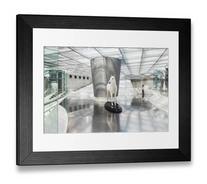 Framed Print : The Mercedes-Benz Museum in Stuttgart presents a journey through the automotive history of the global corporation