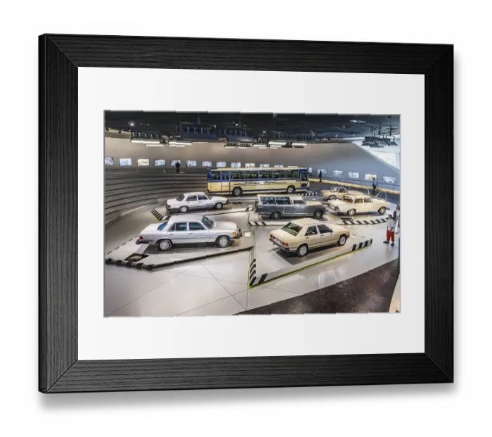 Framed Print : The Mercedes-Benz Museum in Stuttgart presents a journey through time through the automotive history of the global