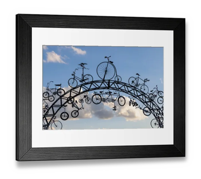 Framed Print : Spokes sculpture made from recycled bicycles in the historic district of downtown Cookeville Framed Print : Spokes sculpture made from recycled bicycles in the historic district of downtown Cookeville