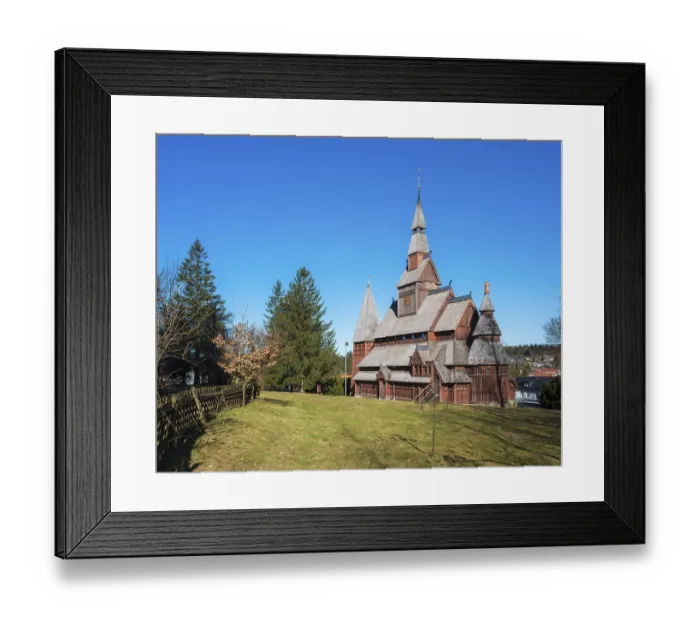 Framed Print : Gustav-Adolf-Stabkirche, Hahnenklee-Bockswiese Framed Print : Gustav-Adolf-Stabkirche, Hahnenklee-Bockswiese