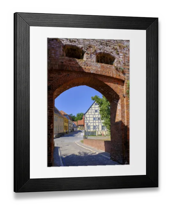 Framed Print : Castle gate and old town centre of Tangermunde