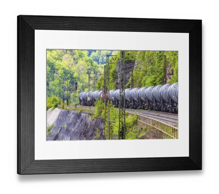Framed Print : Goods train travelling on the winding Geislinger Steige railway line