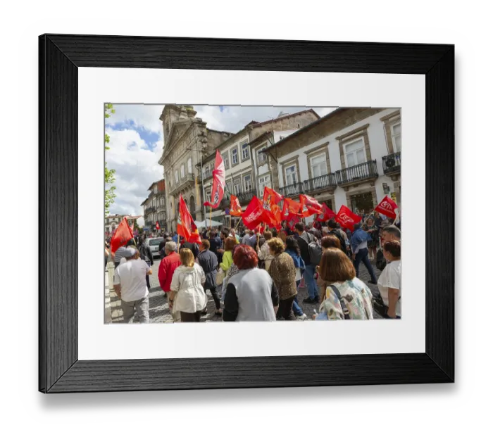Framed Print : Political rally and march for May Day in city of Guimaraes