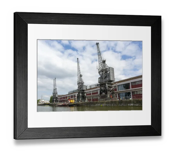 Framed Print : Stothert and Pitt 1950s electric cargo cranes on quayside of Floating harbour