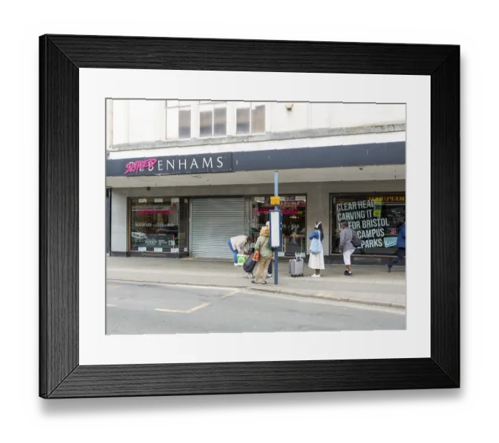 Framed Print : People at bus stop by Shredenhams skatepark Framed Print : People at bus stop by Shredenhams skatepark