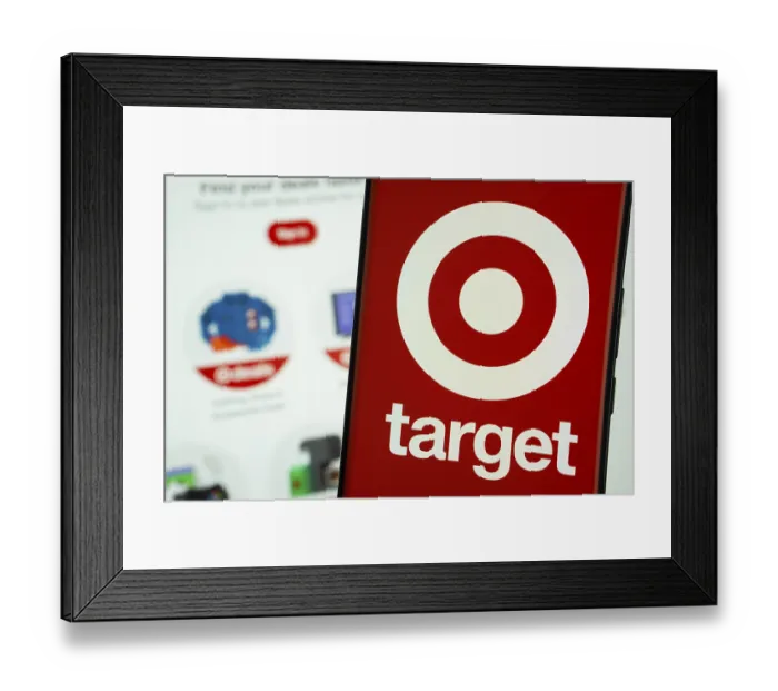 Framed Print : Dhaka, Bangladesh - 18 March 2025: The logo of the target is displayed on a smartphone screen Framed Print : Dhaka, Bangladesh - 18 March 2025: The logo of the target is displayed on a smartphone screen