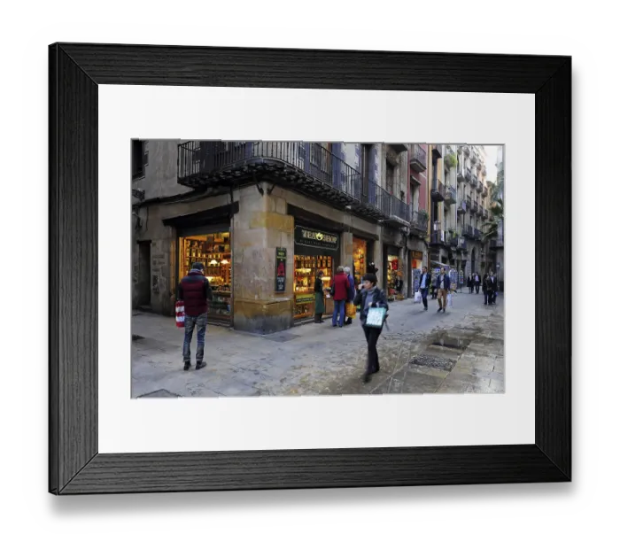Framed Print : Evening atmosphere, street with shops in the old town Framed Print : Evening atmosphere, street with shops in the old town