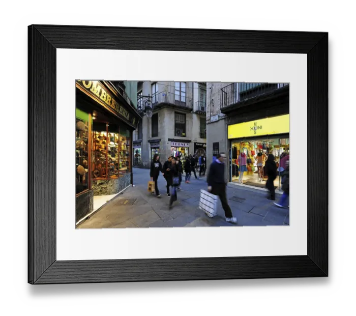 Framed Print : Evening atmosphere, street with shops in the old town