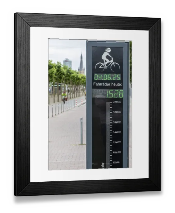 Framed Print : Bicycle counter on the Rhine promenade - Dusseldorf