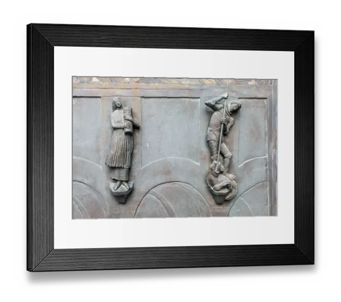 Framed Print : St Quirinus Minster, details on the archers portal on the south side - Neuss