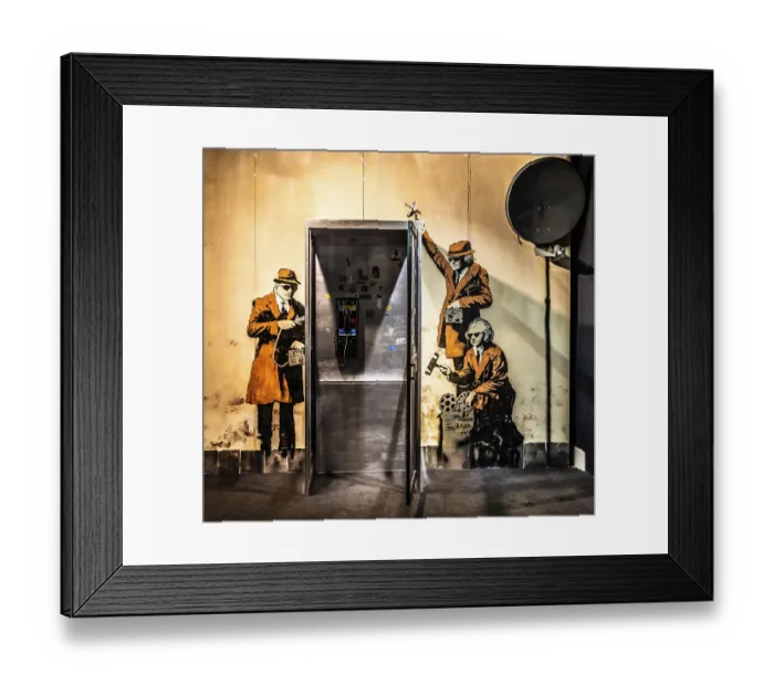 Framed Print : Banksy - Spy Booth, reference to state surveillance