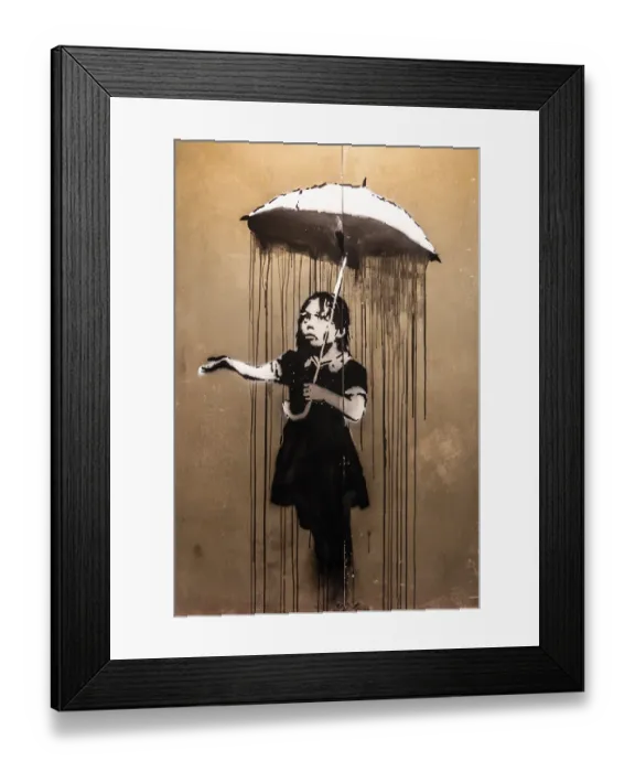 Framed Print : Banksy - Nola, Umbrella Girl, indictment of systemic failure in times of crisis